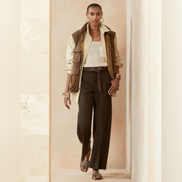 NWT! Banana Republic Olive Green High-Rise Wide-Leg Italian Wool-Blend Pant💛 - Picture 1 of 10